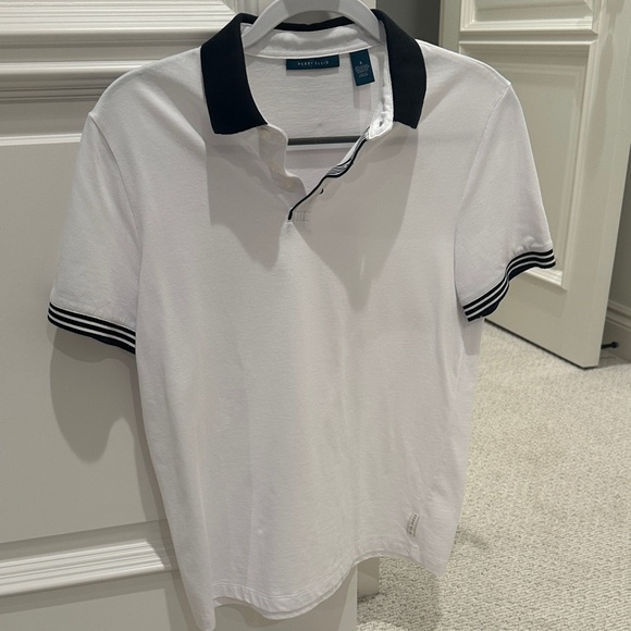 Men’s Perry Ellis Classic White Polo with Black Accents - Small Shirt - Picture 1 of 3